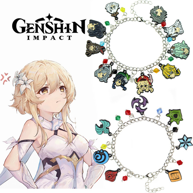 Jogo Anime Genshin Impacto Charme Pulseira Hu Tao Olho de Deus 7 Elementos  Vento Fogo Trovão Água Rocha Gelo Botão Pulseiras Jóias - AliExpress